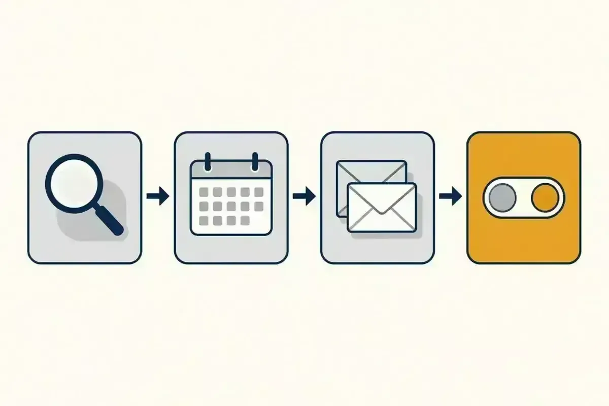 Four stages of an email migration: review, plan, copy mail and switch over