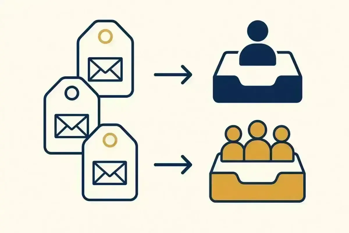 Several business email addresses delivering to personal and shared inboxes