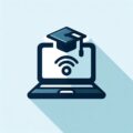 Icon of a laptop with a Wi-Fi symbol on the screen and a graduation cap on top, symbolizing online learning or education, reflecting the seamless integration of Smart Home IT Solutions in Perth for enhanced digital experiences.