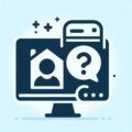 An illustration of a monitor displaying a person icon, house symbol, and speech bubble with a question mark represents online help or inquiry. This could symbolize Smart Home IT Solutions Perth, guiding you through seamless tech integration in your home.