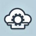 Cloud icon with a gear symbol in the center on a light blue background, representing data recovery Perth solutions.