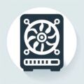 Illustration of a cooling fan inside a rectangular frame with control buttons at the bottom, depicted in a simple, monochromatic style—an essential component for IT support Perth's expert desktop repair services.
