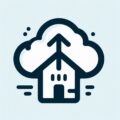 Icon of a house with a roof extending into a cloud, symbolizing cloud computing or online data storage, ideal for smart home IT solutions in Perth.
