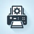 Icon of a printer with a gear symbol on the paper, indicating printer settings or configuration—a nod to Smart Home IT Solutions Perth for seamless tech integration.