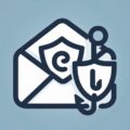 Illustration of a shield and a fishing hook intertwined, with an envelope in the background, symbolizing email phishing and cybersecurity solutions.